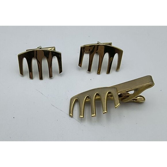 Cufflinks Vintage Golden Archway Architectural Design Mens Cuff Links Tie Bar - Picture 1 of 5